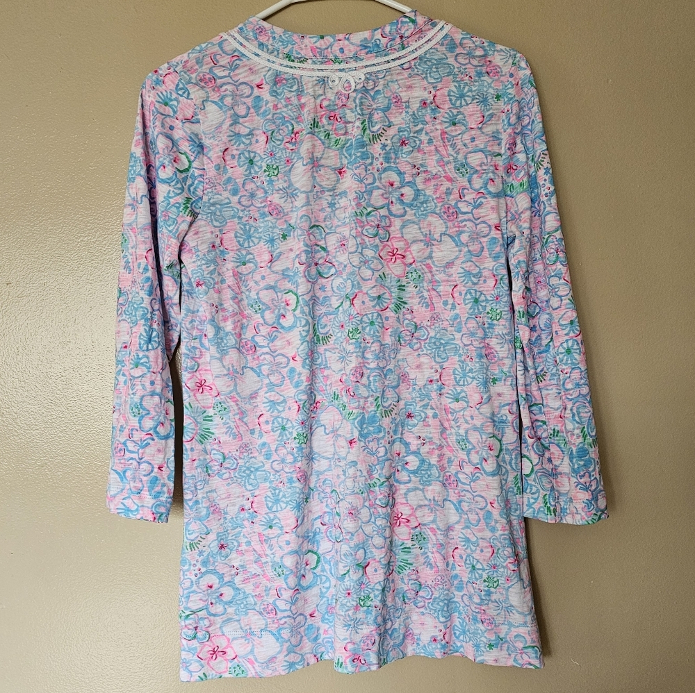 Lilly Pulitzer Cotton Floral Tunic Top S Embroidered Coastal Summer Resortwear - Picture 3 of 11
